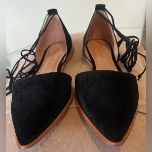 Madewell Black Suede Lace Up Flats Womens Size 9.5 D’Orsay Pointed Toe Shoes
